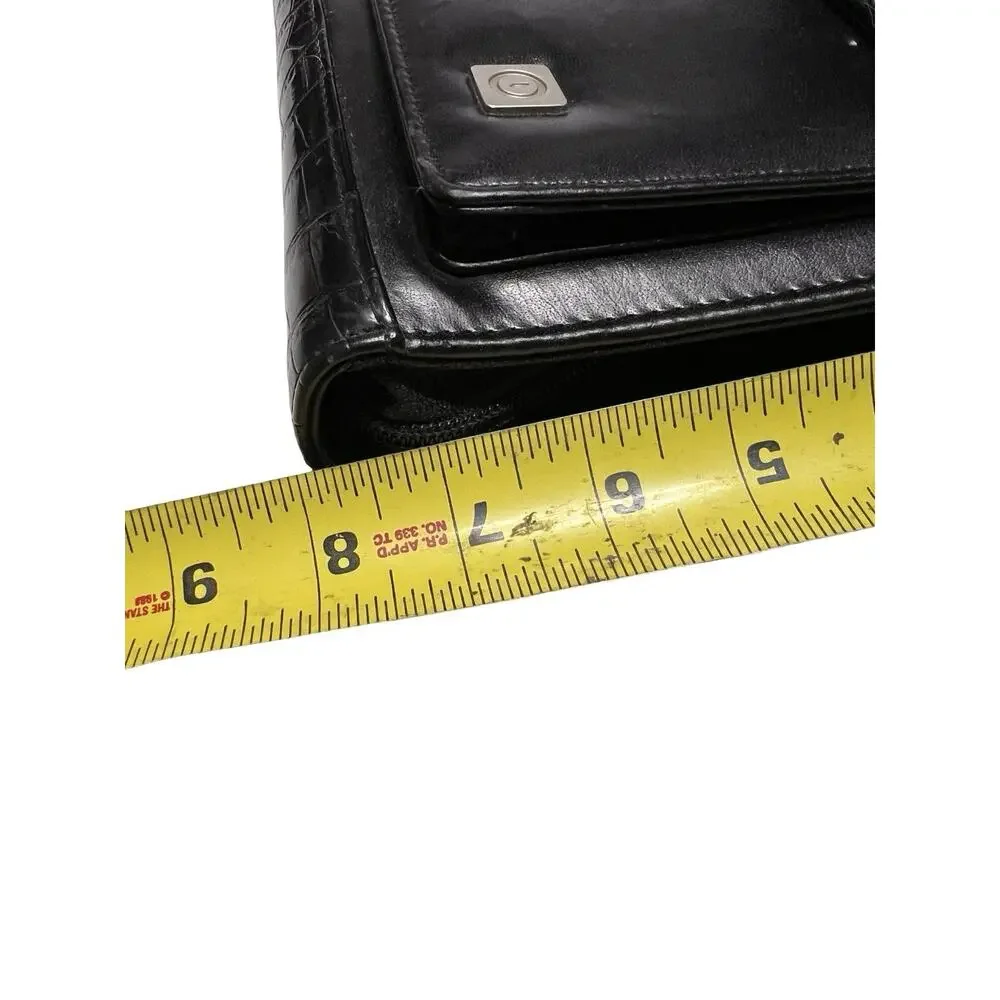 Franklin Covey Black Croc Embossed 7 Ring Organizer Planner w/ Handles Zipper